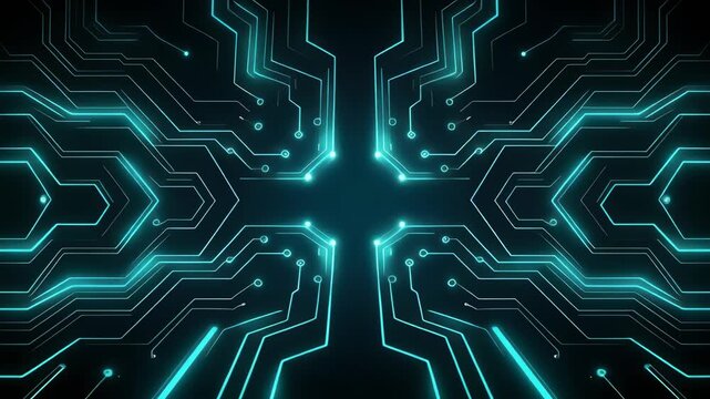 Symmetrical Blue Glowing Circuit Board 4K Generative AI