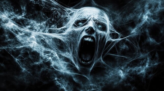 Screaming face in abstract ethereal design
