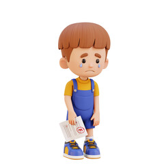 3D Cute Boy Sad with Bad Score Disappointment Concept