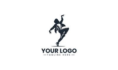 Obraz premium Black Image Vector Logo of Hip Hop Street Dancer, Dynamic Breakdance Performance Movement Art Isolated on White Background