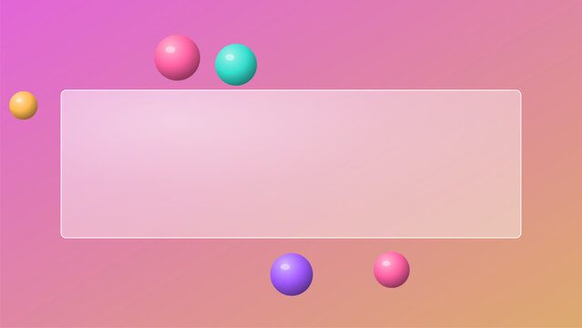 Modern glassmorphism frame for website design featuring a liquid glass effect with colorful floating 3d spheres on a soft gradient background