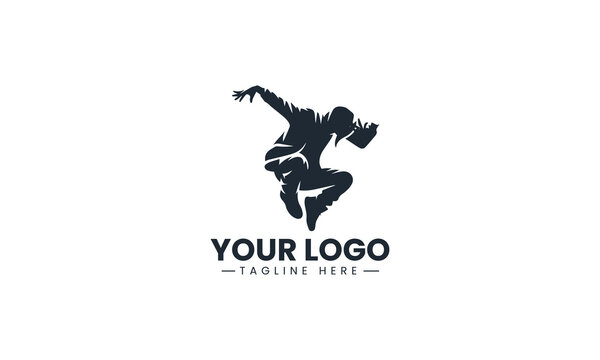 Black Image Vector Logo of Hip Hop Street Dancer, Dynamic Breakdance Performance Movement Art Isolated on White Background