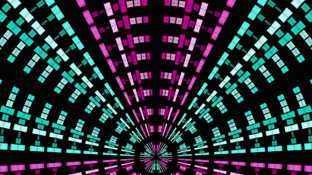 Abstract geometric pattern with colorful digital pixelated radial design elements