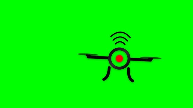 Simple drone icon with signal waves on green screen background.
