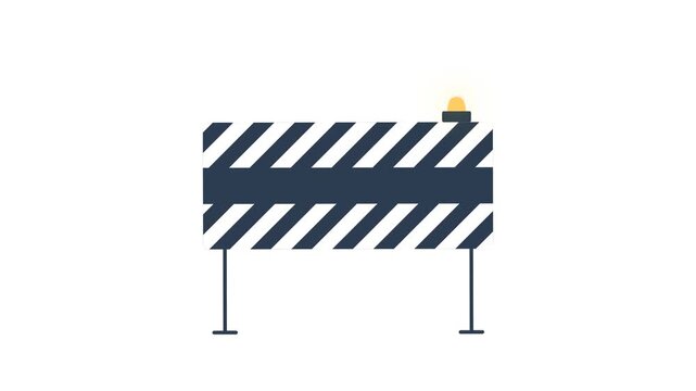 Construction barrier with flashing light on white background.