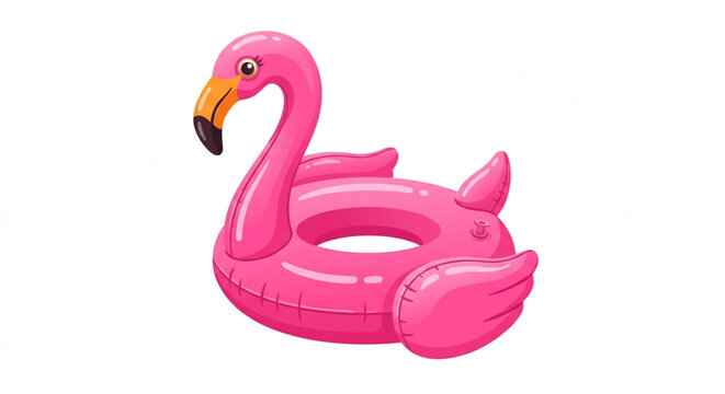 Pink flamingo pool float vector illustration, inflatable swimming ring for summer beach parties, tropical bird water toy on white background