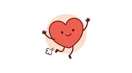 Cute cartoon heart character running with a happy expression.