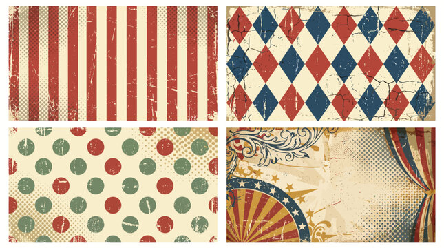 Set of four vintage circus carnival backgrounds with distressed textures.
