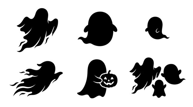 Set of halloween ghost silhouettes collection.