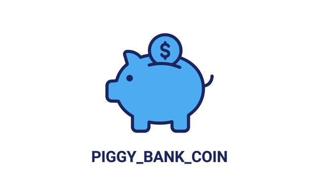Blue Piggy Bank with Coin.