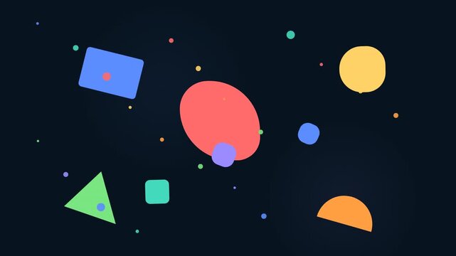 Colorful Geometric Shapes Floating Animation on Dark Background