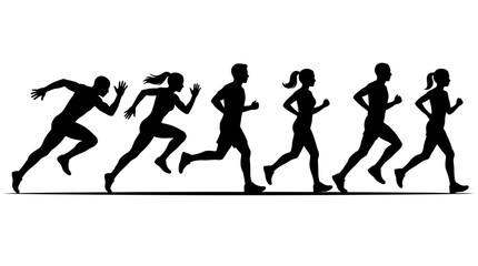 Obraz premium Group of People Running Silhouette Set.