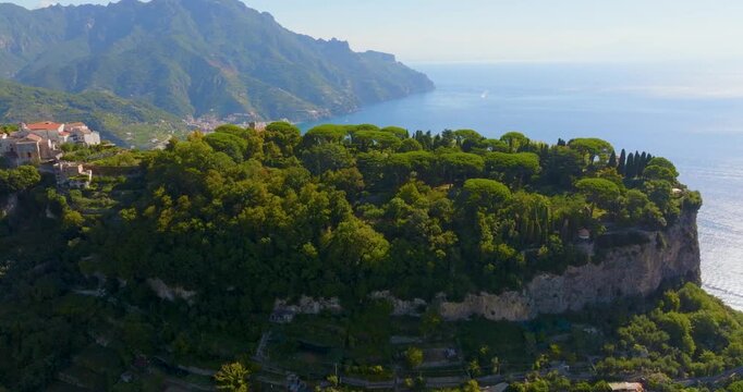 Aerial Drone View of Ravello Cliffs and Coastline, Amalfi Coast Italy