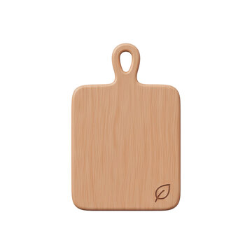 Wooden cutting board with handle and leaf logo