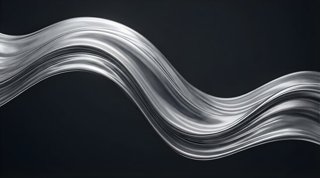 Abstract liquid silver wave flowing against a deep black background
