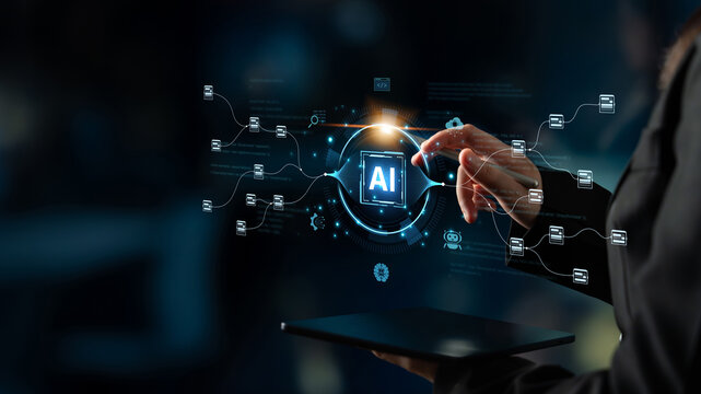An AI-powered system for automating data workflows. The central intelligence processes and distributes information, managing complex data pipelines as shown by the surrounding code. Fermion