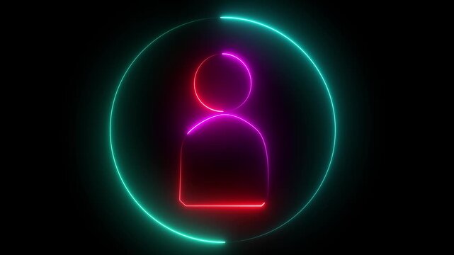 Glowing green and blue neon user icon animation vertical video. Animated neon user icon with green and blue glowing light against black background 4K video.