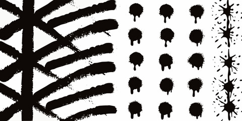 black spray paint graffiti strokes on white background artistic urban street art markings splatter drips ink vector illustration design graphic element texture pattern © Ripan