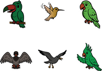 Obraz premium Colorful Tropical and Wild Bird Character Collection