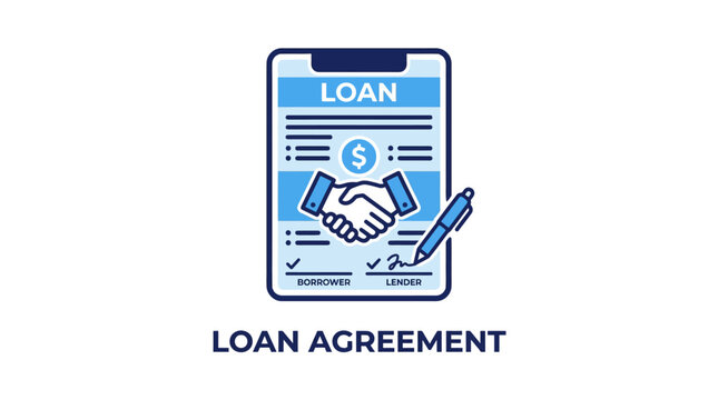 Loan Agreement Document with Handshake and Pen Illustration.