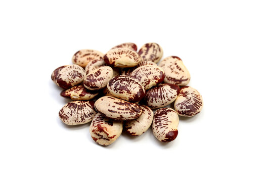 Raw lima beans on white background.