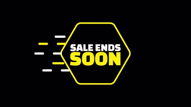 sale ends soon animated promotional badge with hexagon frame on transparent background