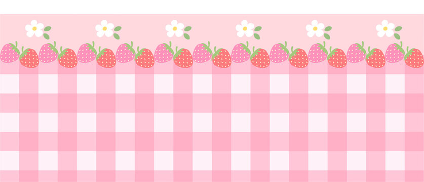 border or divider pink strawbery and gingham pattern