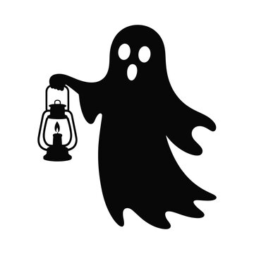 Spooky ghost carrying old lantern halloween silhouette vector design.