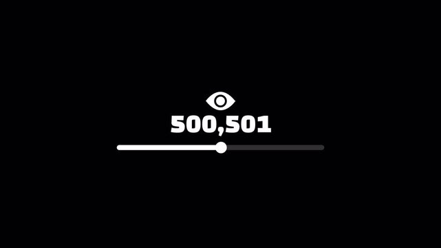 1 million views progress bar animation with bold view counter on transparent background.