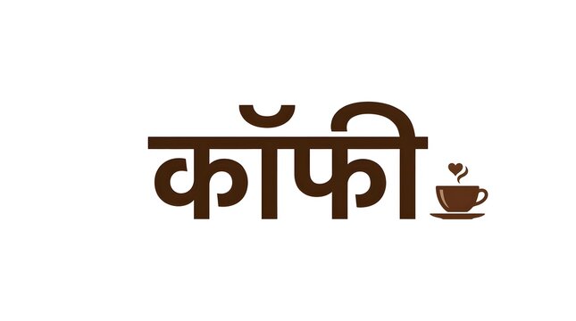 Hindi coffee typography featuring heart shape steam and brown devanagari script for cafe.