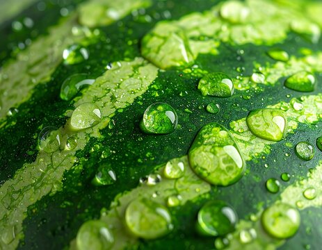 Detailed Texture of Watermelon Surface with Dew Drops