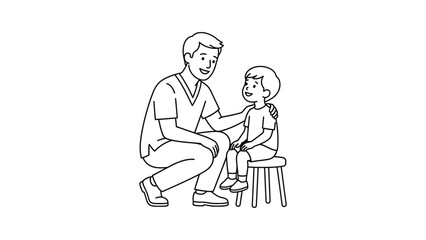 Obraz premium A kind doctor comforting a small child in a clinical setting.