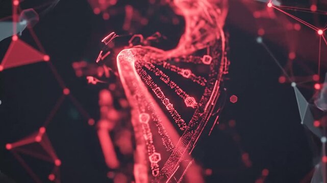 Futuristic digital DNA strand visualization illustrating genetic data and technological connection