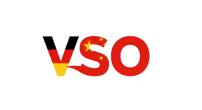 VSO letters with Germany and China flag patterns isolated on transparent background
