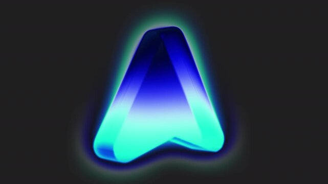 Glowing Blue Arrow 3D Icon with Vibrant Blue Light Effect on Transparent Background