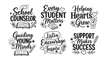 Set of inspirational handdrawn typography phrases and illustrations for educators and counselors © MDRAHMAT