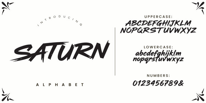 SATURN dynamic speed brush script font with uppercase and lowercase letters