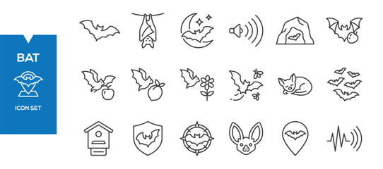 Fototapeta premium Bat Icons Set – Flat Flying Mammal, Wildlife Nature Vector Collection