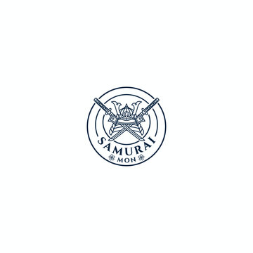 Minimalist Samurai Mon Emblem with Crossed Katanas and Helmet