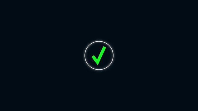 Green checkmark animation. Yes tick. Correct check mark symbol.A green check mark icon with white circle animation on transparent background.