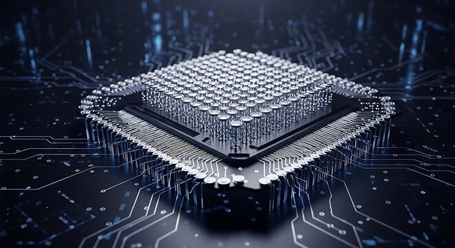 Futuristic Microchip Stack on Circuit Board