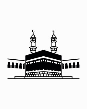 holy Kaaba in mecca Saudi Arabia hand drawn sketch vector illustration featuring detailed Islamic landmark artwork for hajj Umrah pilgrimage travel guides religious publications and cultural design pr