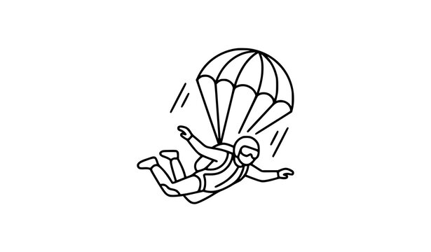 Skydiving and Parachuting Line Icon Vector Illustration Isolated on White Background for Extreme Sports, Adventure Tourism, and Skydiver Athlete Graphic Designs