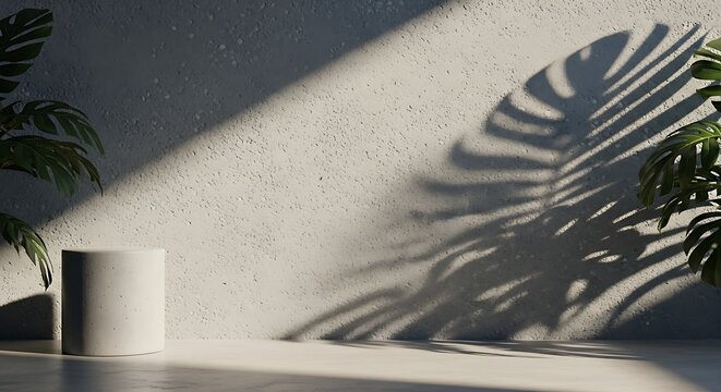 Minimalistic Concrete Studio Scene with Plant Shadows