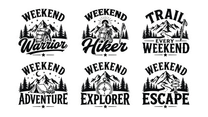 Fototapeta premium Collection of six vintage outdoor adventure themed graphics for tshirts and apparel