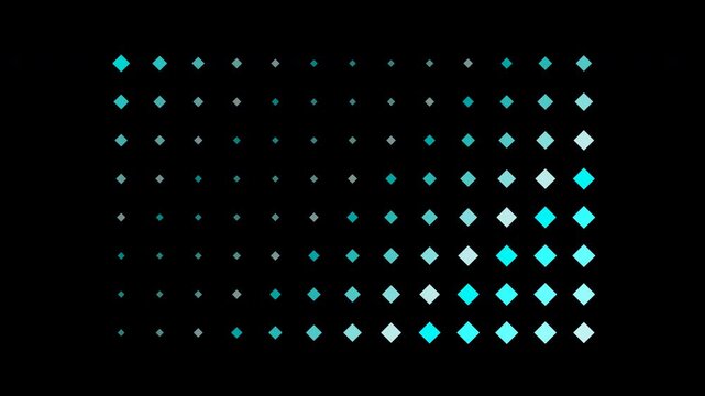 Animated wave of glowing cyan diamonds scaling in a grid pattern over a black background