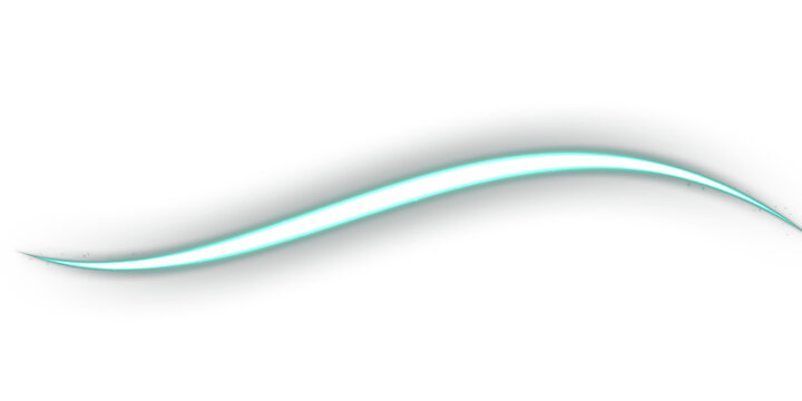 Teal Neon Light Trail Swoosh Overlay, Isolated on Transparent Background. Isolated glowing neon light trail swoosh for VFX, motion graphics and cinematic compositing.