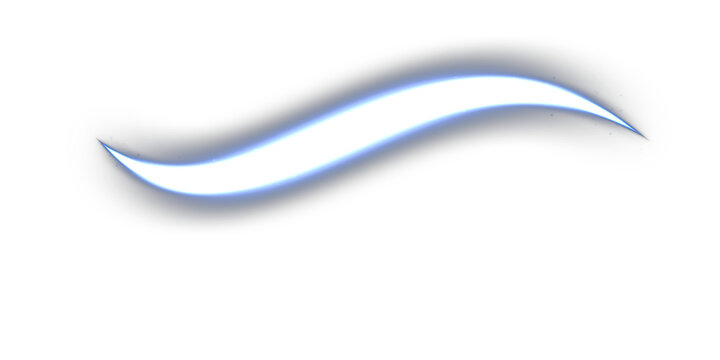 Blue Neon Light Trail Swoosh Overlay, Isolated on Transparent Background. Isolated glowing neon light trail swoosh for VFX, motion graphics and cinematic compositing.