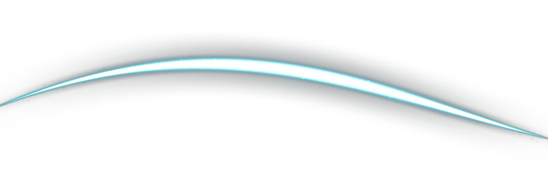 Cyan Neon Light Trail Swoosh Overlay, Isolated on Transparent Background. Isolated glowing neon light trail swoosh for VFX, motion graphics and cinematic compositing.
