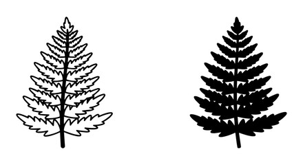 Obraz premium Fern Leaf Vector Icons, Botanical Silhouette, Nature Plant Graphics, Outline and Filled Styles